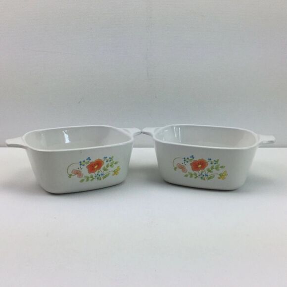 VTG, Corning Ware P-43-B 2 3/4 Cup Pair Floral White Baking Dishes - Picture 1 of 6